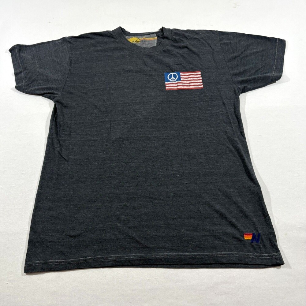Aviator Nation AV USA Flag Gray Graphic Short Sleeve T-shirt Tee Crew Adult Sz L